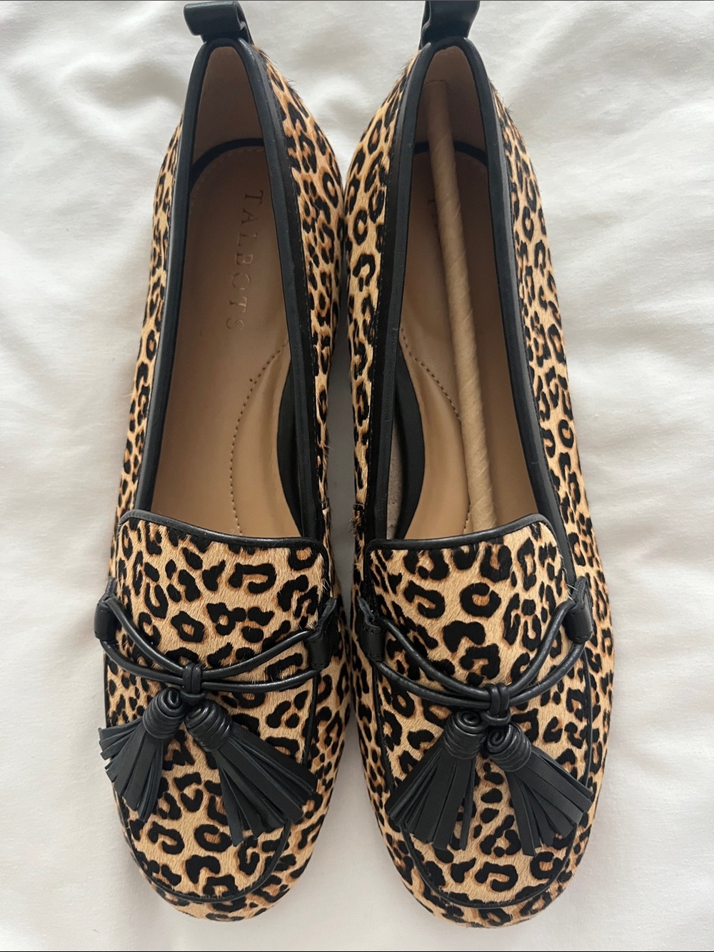 Talbots Leopard-Print Tassel Loafers in Tan and Black